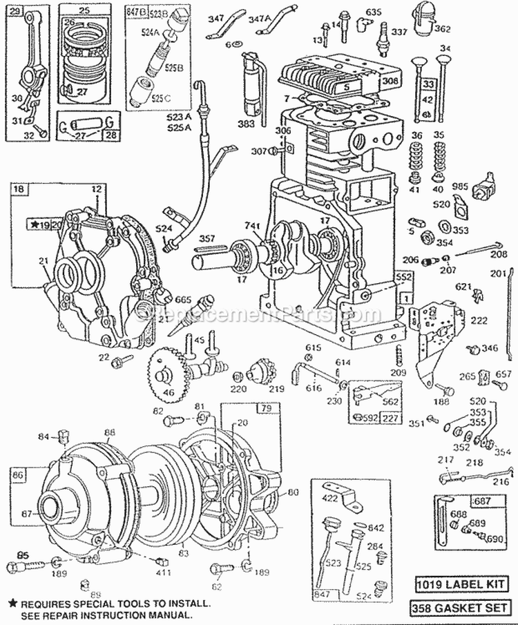 CylMufflerCrnkcseGear Cse Diagram and Parts List for 195432-0830-99  Briggs and Stratton Engine